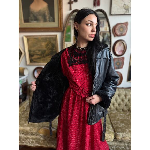 Vintage Wilsons Leather Hooded Black Jacket w Faux Fur Lining Small - Picture 10 of 12